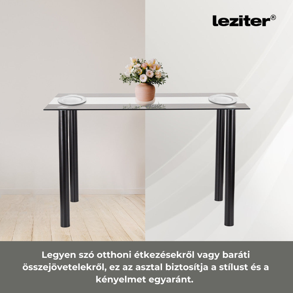 Masă de dining pătrată Riona 140 cm din sticlă neagră