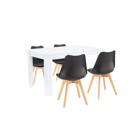 Set de masă Zara 4+1 alb-negru
