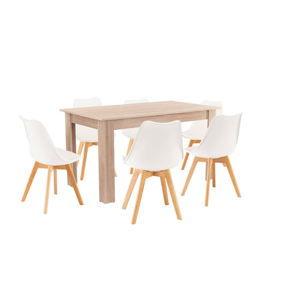 Set de masă Zara 6+1 alb-stejar Sonoma