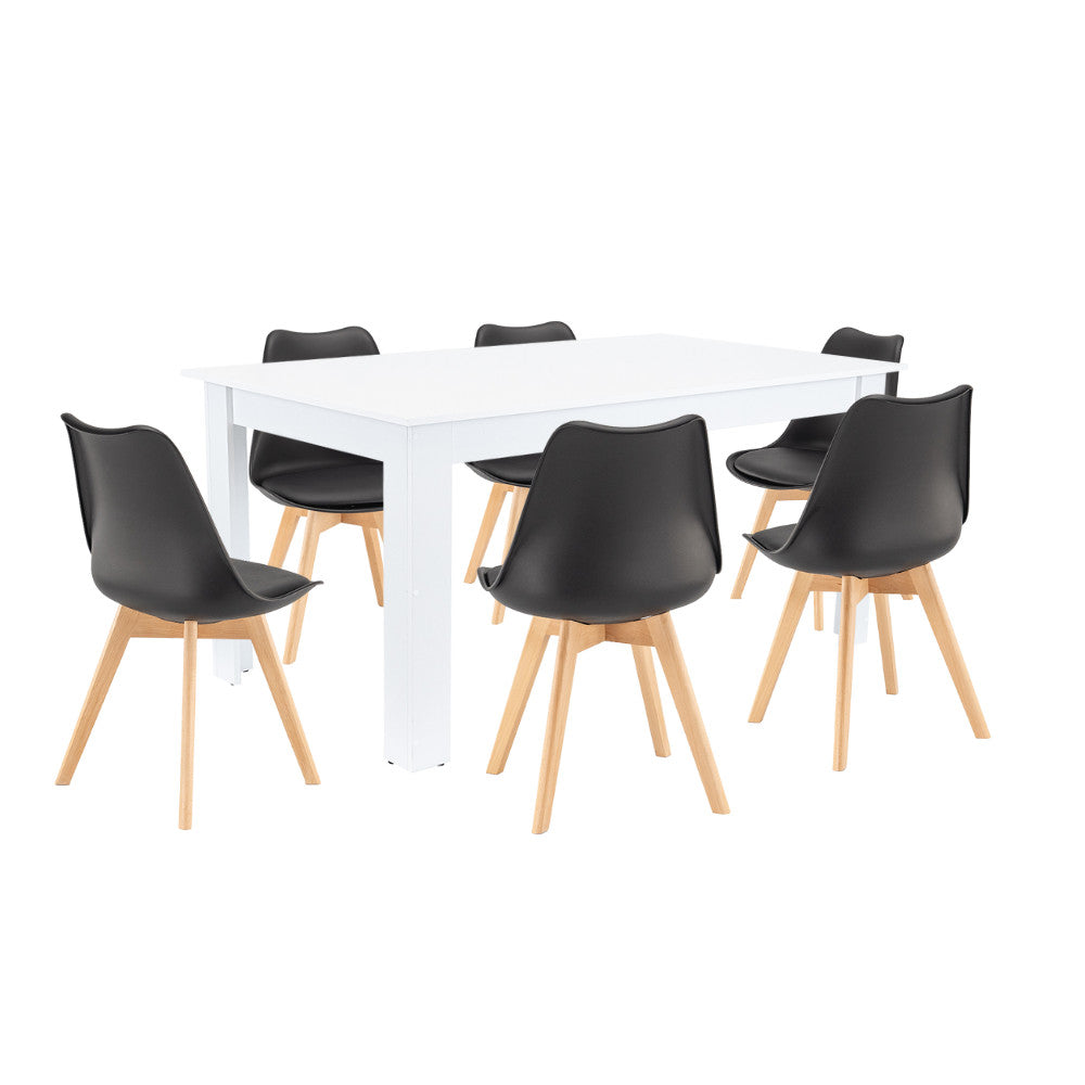 Set de masă Lola 6+1 alb-negru