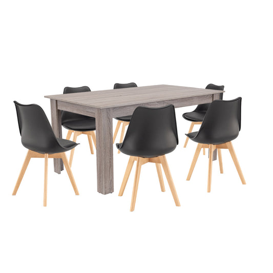 Set de masă Lola 6+1 negru-stejar York
