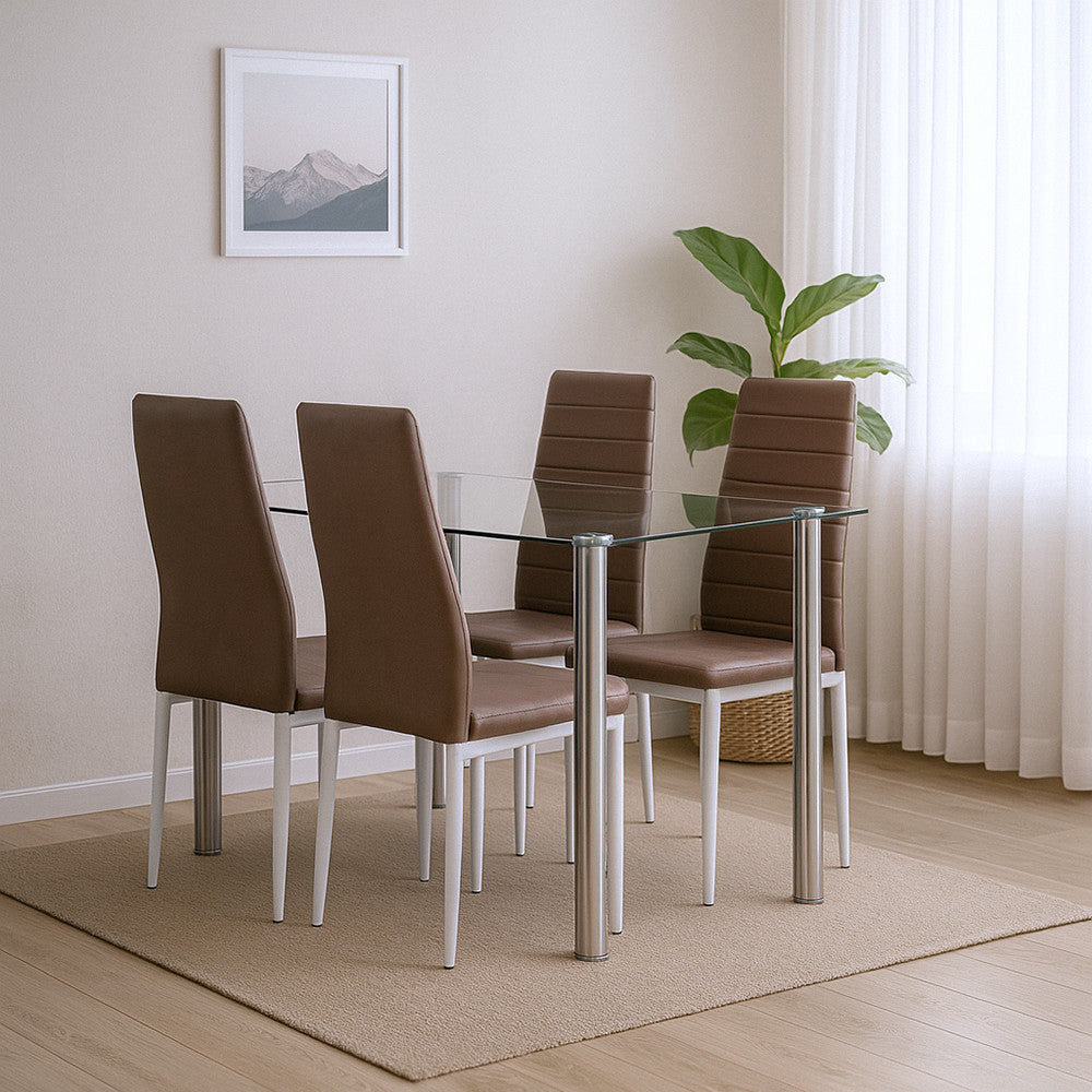 Scaun de masă Tino NOVA maro, textil, piele + metal - maro