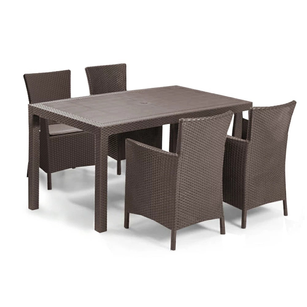 Set de mobilier de grădină Meliowa cu 4 locuri, maro, cu perne taupe calde