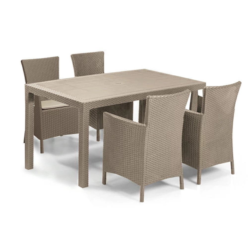 Set de mobilier de grădină Meliowa cu 4 locuri, culoare cappuccino, cu pernă nisip