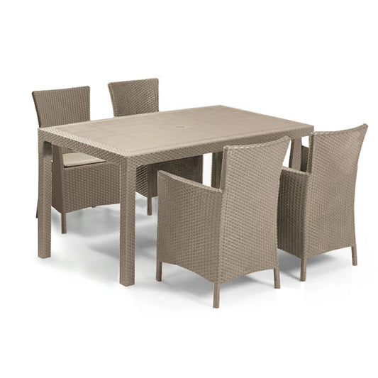 Set de mobilier de grădină Meliowa cu 4 locuri, culoare cappuccino, cu pernă nisip