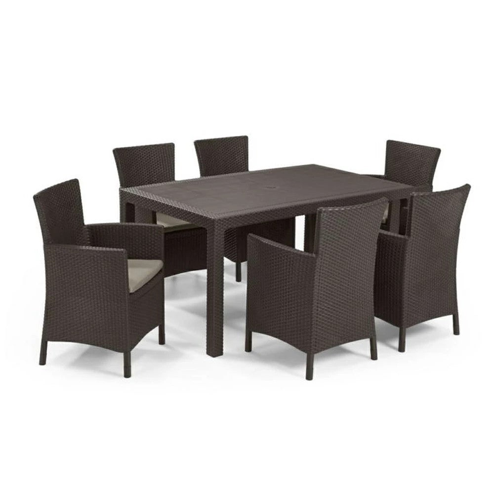 Set de mobilier de grădină Meliowa pentru 6 persoane, maro, cu perne taupe calde