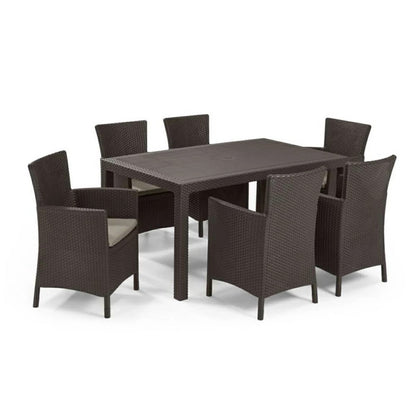 Set de mobilier de grădină Meliowa pentru 6 persoane, maro, cu perne taupe calde