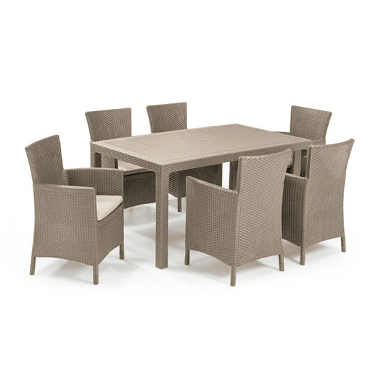 Set de mobilier de grădină Meliowa cu 6 locuri, culoare cappuccino, cu pernă nisip