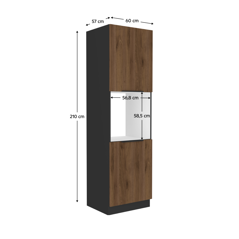 Dulap înalt pentru cuptor încorporabil, negru/nuc okapi, MENZO 60 DP-210 2F