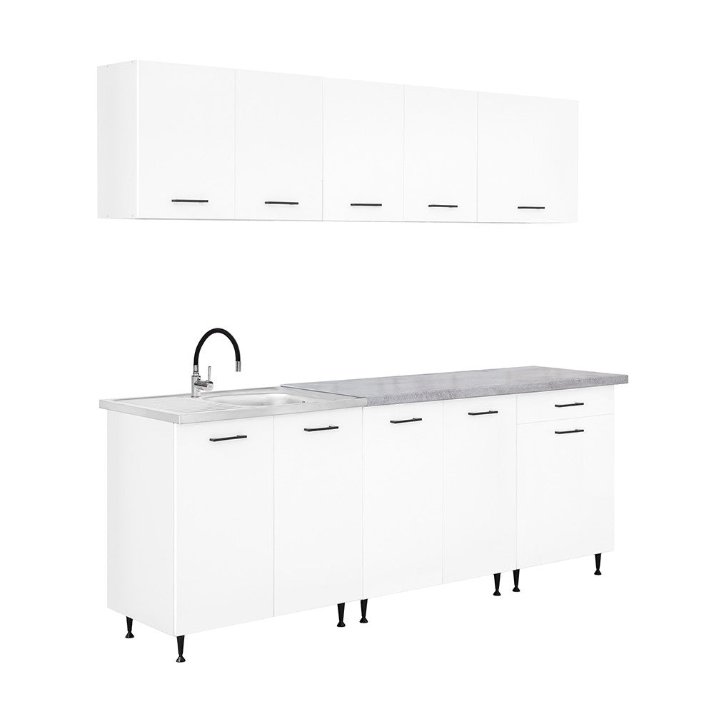 Mobilă de bucătărie Primo 220 albă, cu blat de lucru chromix