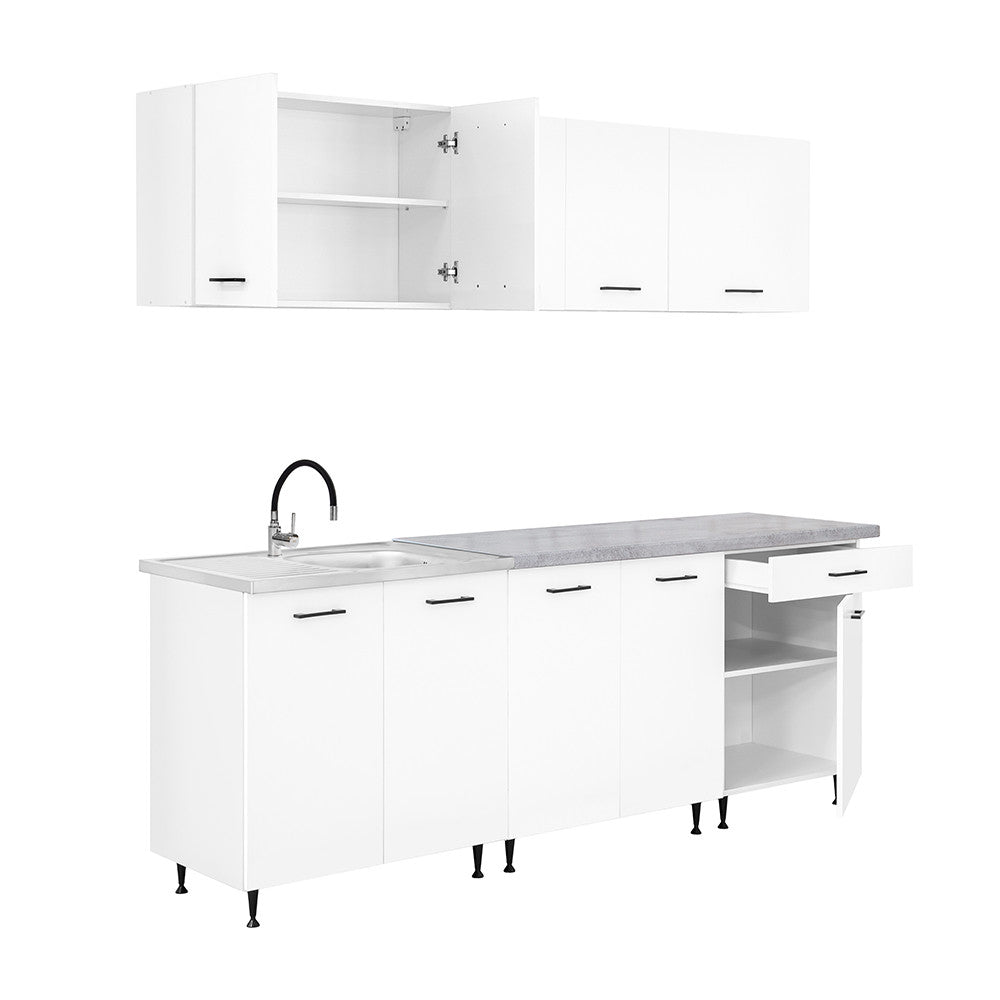 Mobilă de bucătărie Primo 220 albă, cu blat de lucru chromix