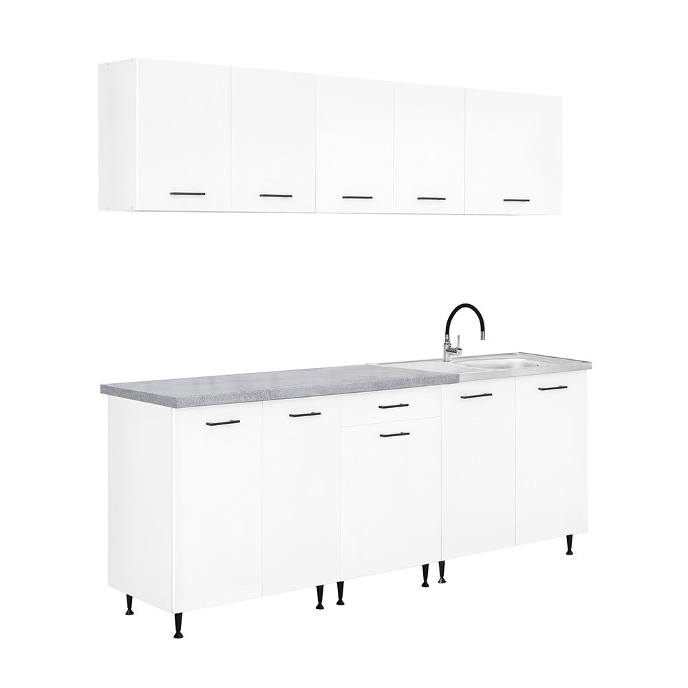 Mobilă de bucătărie Primo 220 albă, cu blat de lucru chromix