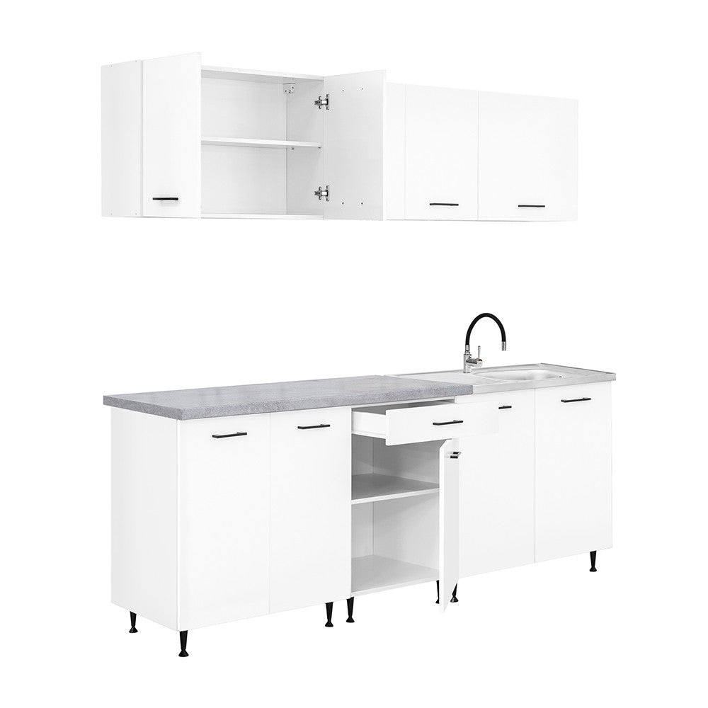 Mobilă de bucătărie Primo 220 albă, cu blat de lucru chromix