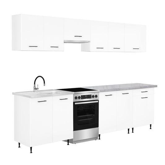 Mobilă de bucătărie Primo 280 albă, cu blat de lucru chromix