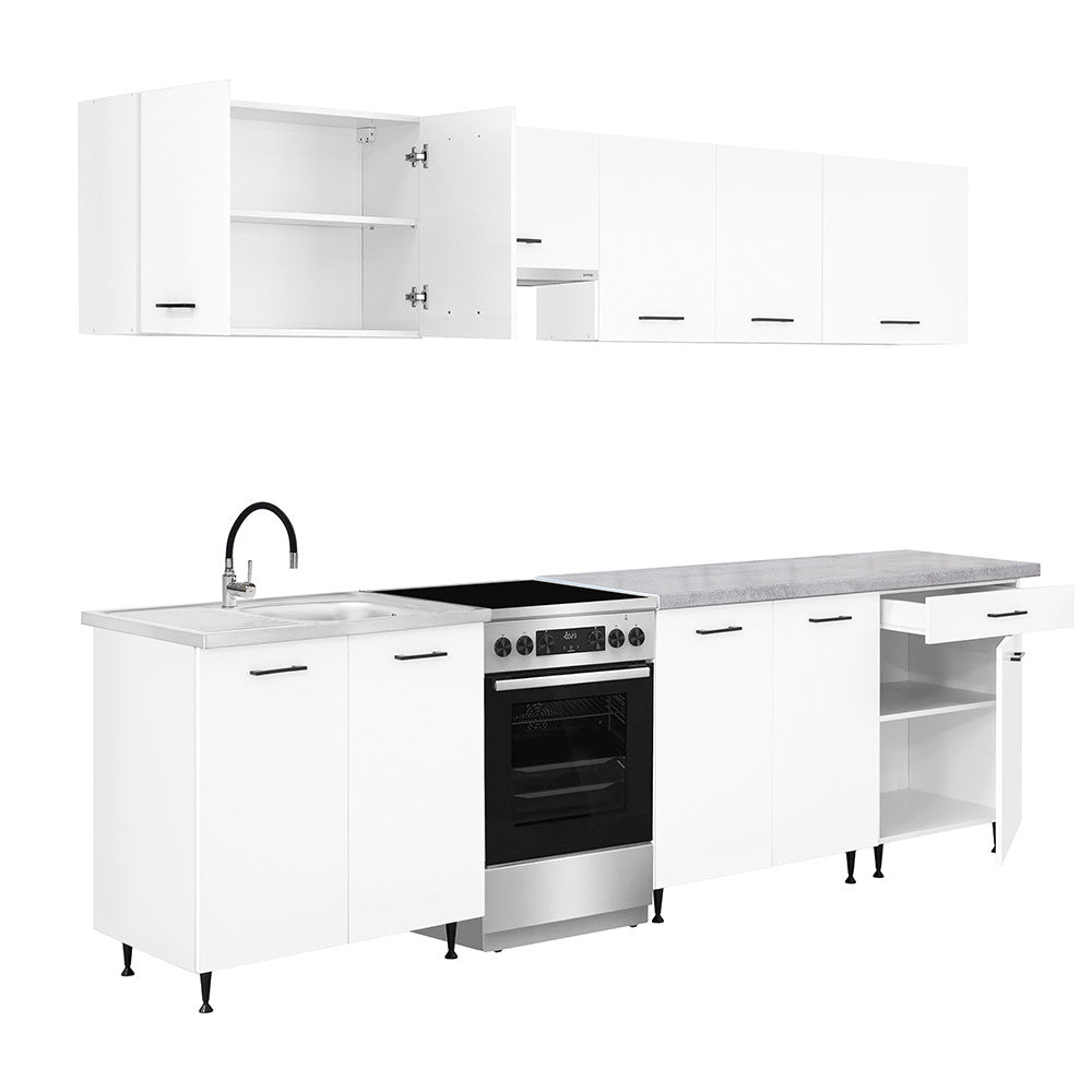 Mobilă de bucătărie Primo 280 albă, cu blat de lucru chromix