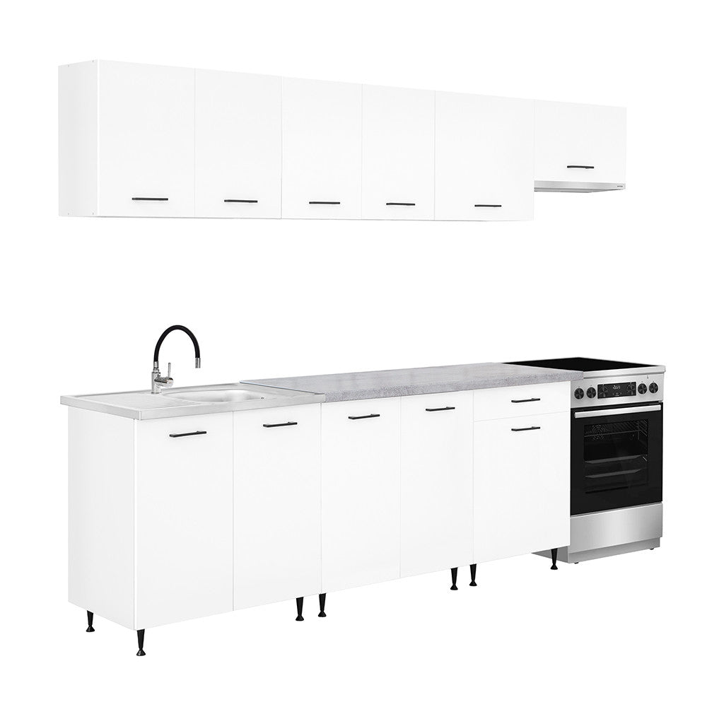 Mobilă de bucătărie Primo 280 albă, cu blat de lucru chromix