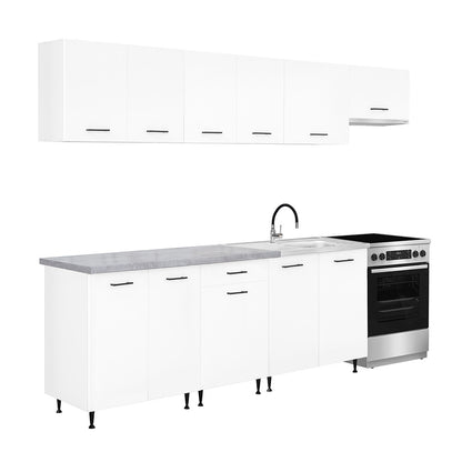 Mobilă de bucătărie Primo 280 albă, cu blat de lucru chromix