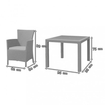 Set de mobilier de grădină Quartet cu 4 locuri, culoare grafit, cu perne gri deschis