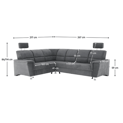 Colţar extensibil, material textil gri, model stânga, SANTIAGO