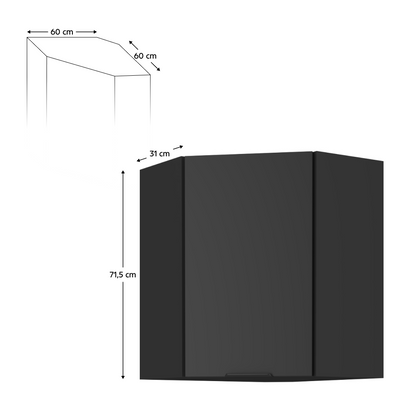 Dulap de colţ superior, negru, SIBER 60x60 GN-72 1F