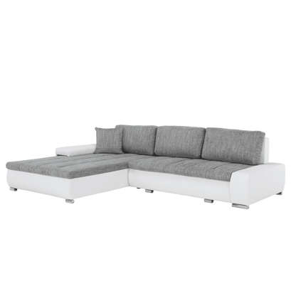 Colţar, piele ecologică/ alb/material  gri melir, TONIKS
