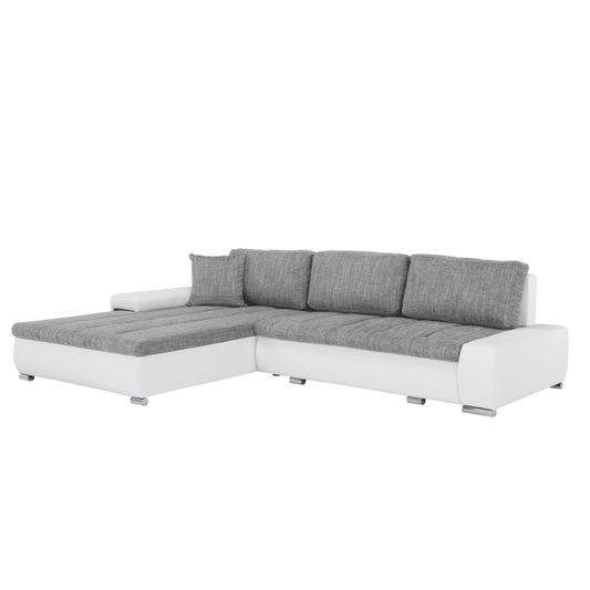 Colţar, piele ecologică/ alb/material  gri melir, TONIKS