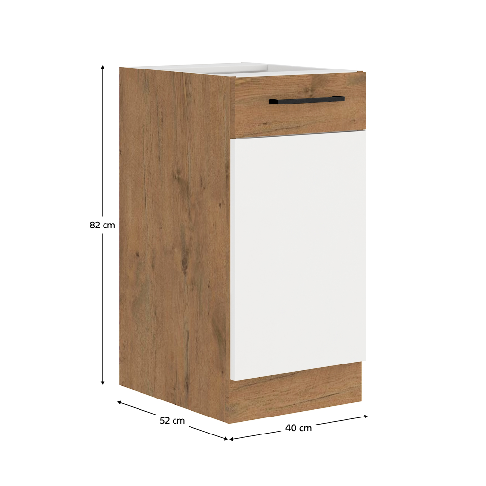Cabinet inferior, alb extra lucios HG/stejar Lancelot, VEGA D40 1F BB