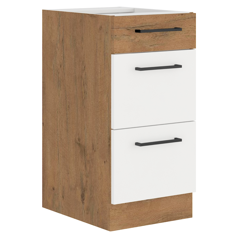 Cabinet inferior, alb extra lucios HG/stejar Lancelot, VEGA D40 3S BB