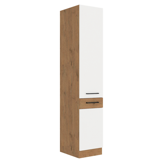 Dulap înalt, stejar Lancelot/alb extra lucios HG, VEGA 40 DK-210 2F