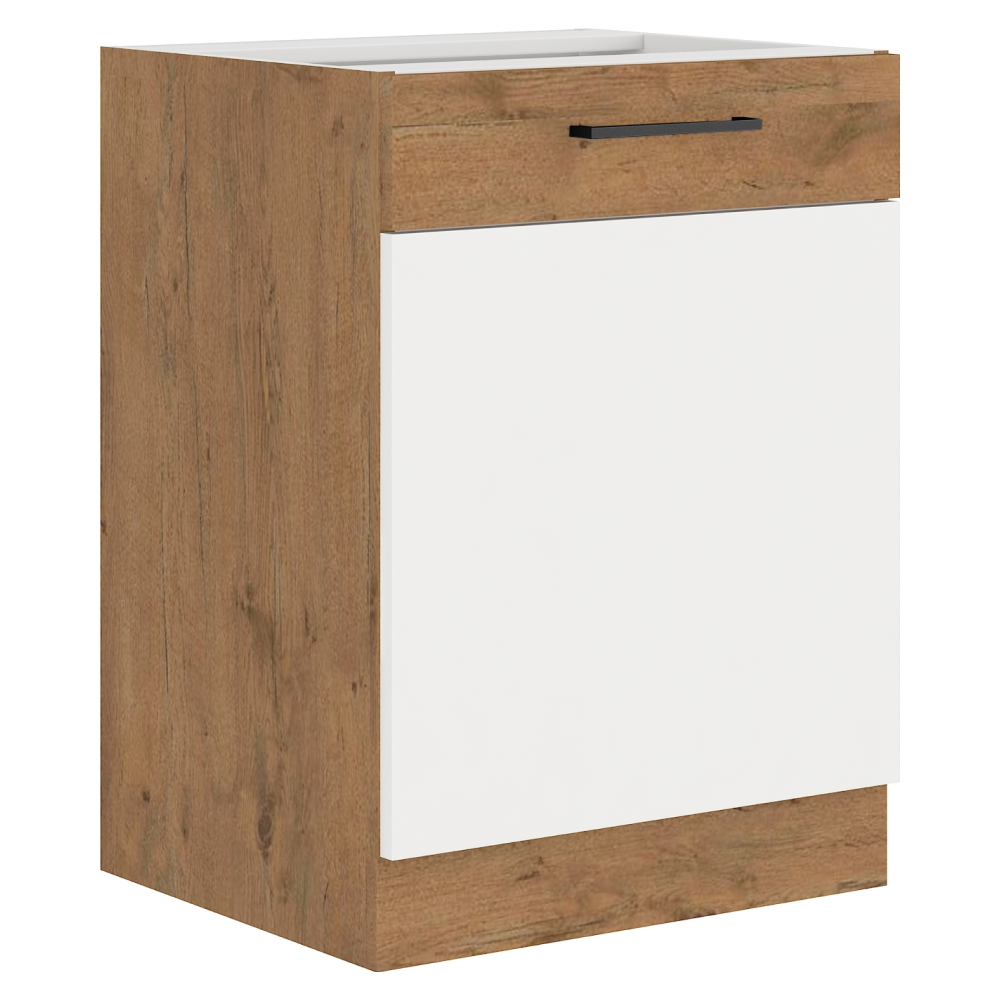 Cabinet inferior, alb extra lucios HG/stejar Lancelot, VEGA D60 1F BB