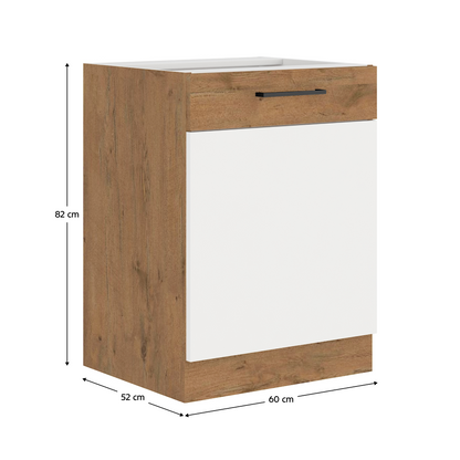 Cabinet inferior, alb extra lucios HG/stejar Lancelot, VEGA D60 1F BB