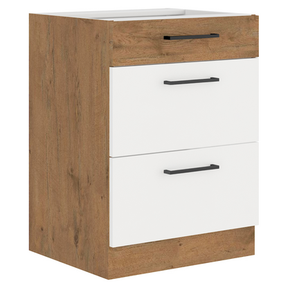 Cabinet inferior, alb extra lucios HG/stejar Lancelot, VEGA D60 3S BB