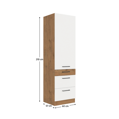 Dulap înalt, stejar Lancelot/alb extra lucios HG, VEGA 60 Dbuc-210 3S 1F