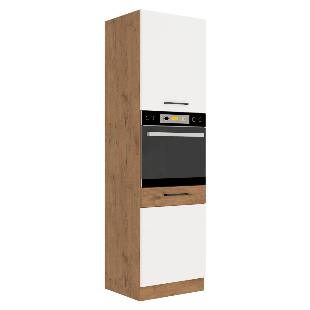 Dulap înalt pentru cuptorul încorporat, stejar Lancelot/alb extra lucios HG, VEGA 60 DP-210 2F