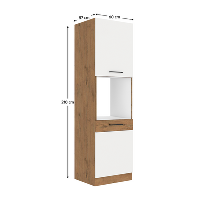 Dulap înalt pentru cuptorul încorporat, stejar Lancelot/alb extra lucios HG, VEGA 60 DP-210 2F