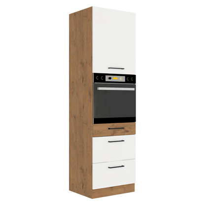 Dulap înalt pentru cuptorul încorporat, stejar Lancelot/alb extra lucios HG, VEGA 60 DPS-210 3S 1F