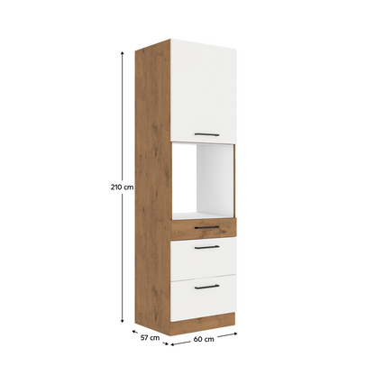 Dulap înalt pentru cuptorul încorporat, stejar Lancelot/alb extra lucios HG, VEGA 60 DPS-210 3S 1F