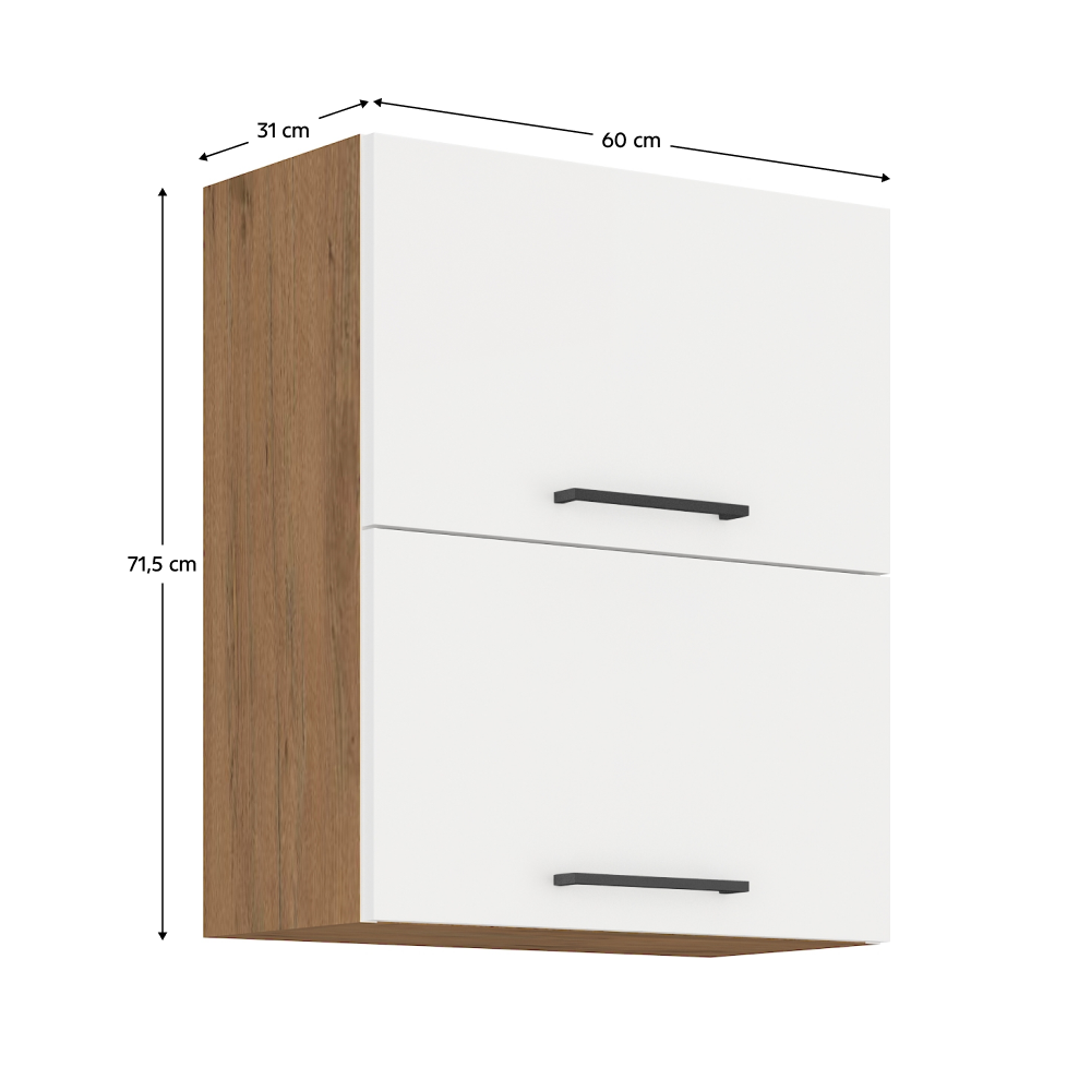 Cabinet superior, stejar Lancelot/alb extra lucios HG, VEGA 60 GU-72 2F
