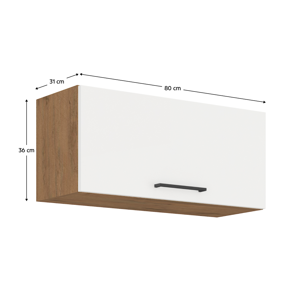 Cabinet superior, stejar Lancelot/alb extra lucios HG, VEGA 80 GU-36 1F