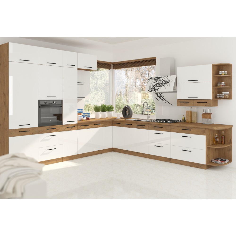 Dulap înalt, stejar Lancelot/alb extra lucios HG, VEGA 40 DK-210 2F