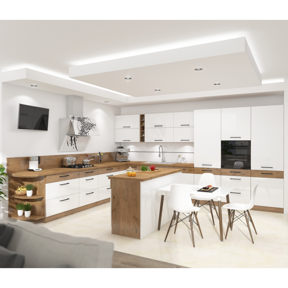 Uşă pentru maşina de spălat vase încorporată, stejar Lancelot/alb extra lucios HG, VEGA ZM 570x596