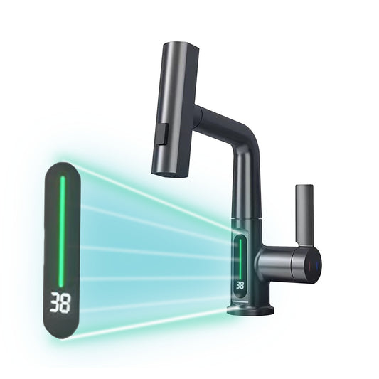 Baterie chiuvetă Mara cu cap multifuncțional și afișaj digital, gri