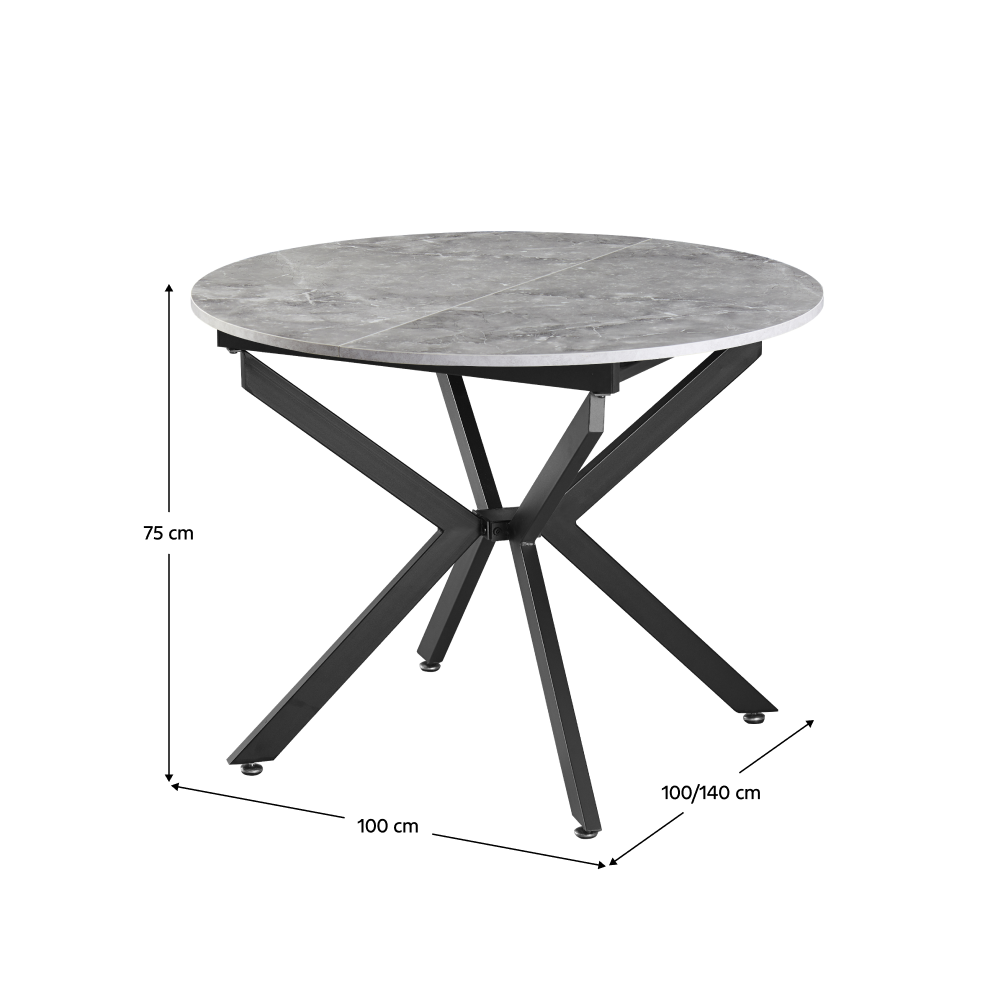 Masă extensibilă de dining, beton/neagră, 100x100-140x75 cm, ABERO TIP 1