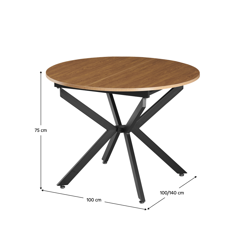 Masă extensibilă de dining, stejar deschis/neagră, 100x100-140x75 cm, ABERO TIP 1