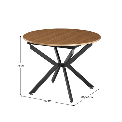 Masă extensibilă de dining, stejar deschis/neagră, 100x100-140x75 cm, ABERO TIP 1