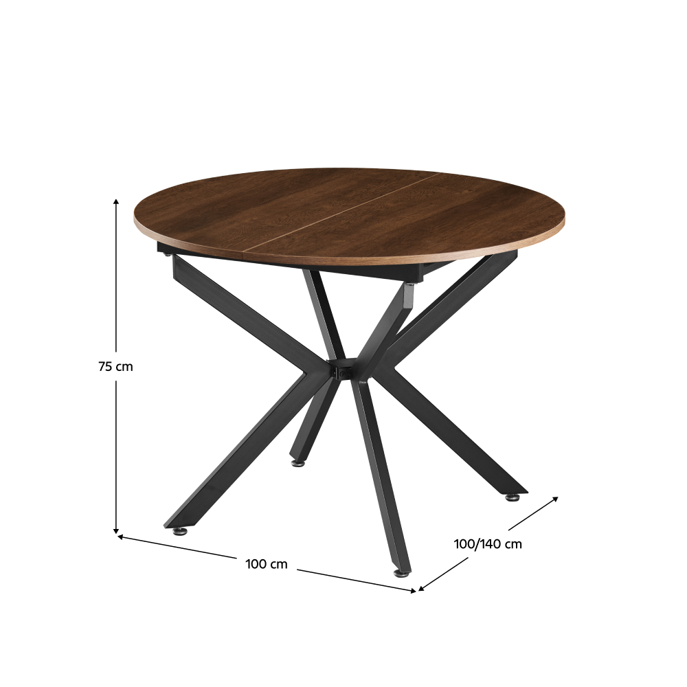 Masă extensibilă de dining, stejar închis/neagră, 100x100-140x75 cm, ABERO TIP 1