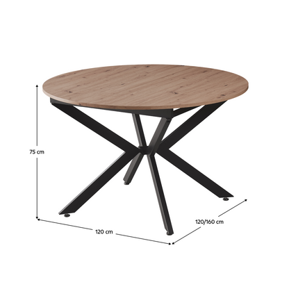 Masă dining extensibilă, stejar artisan / neagră, 120x120-160x75 cm, ABERO TIP 2