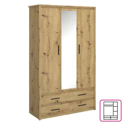 Dulap cu oglindă 3D4S, stejar Artisan, AIRON