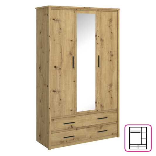 Dulap cu oglindă 3D4S, stejar Artisan, AIRON