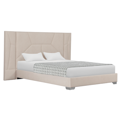 Pat cu somieră şi iluminare LED, 160x200, ţesătură Velvet bej, ALTESA